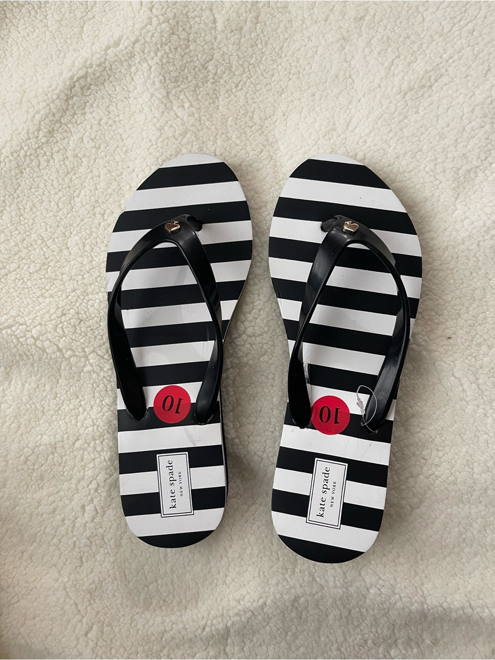 kate spade Black and White Striped Flip Flop Sandals